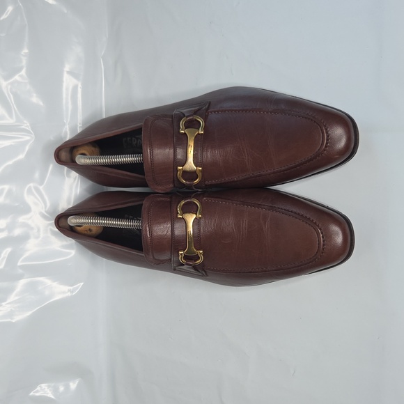 Salvatore Ferragamo Brown Leather Loafers with Gold Buckle 8 EEE main image 10
